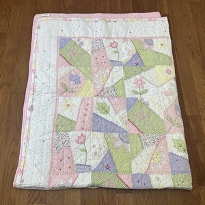 Pottery Barn Kids Twin Floral Patches Pink Gingham Pastel Quilt EUC - Picture 1 of 7