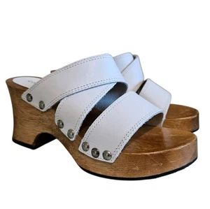 Candie's Vintage Chunk Y2K 90s Wood Heel Platform Clog Heels Sandal White Size 6 - Bild 1 von 6