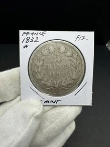 1832W France 5 Francs Silver Coin - Lille Mint - F12 - Picture 1 of 2