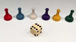 Vintage 1950 Clue Detective Board Game Replacement Parts - 6 Wood Tokens + Die - Picture 1 of 5