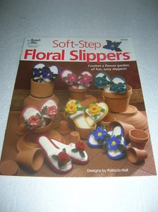 ANNIE'S ATTIC, CROCHET SOFT-STEP FLORAL SLIPPERS ~ 875525 7 DESIGNS - Picture 1 of 2