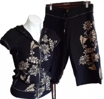 Twisted Heart Negro DORADO Sudadera con Capucha Chaqueta/Pantalones Cortos CONJUNTO CRISTALES FLORALES TALLA PEQUEÑA Foto 1 de 4