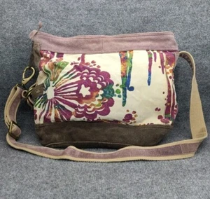 LUCKY BRAND Floral Sun Canvas Suede crossbody purse tote bag boho Large - Picture 1 of 20