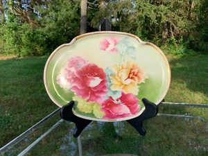 Limoges France Old Abbey Dresser Vanity Tray 12.75" Yellow  Red Roses Art Nouveu - Picture 1 of 24
