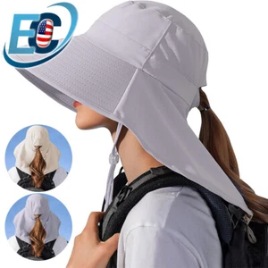 Women Wide Brim Sun Hat with Neck Flap Ponytail Hole for Fishing Hiking Camping - Picture 1 of 9