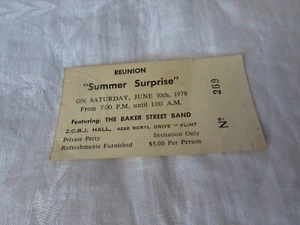 VTG 1978concert TICKET STUB Baker Street Band ZCBJ Hall Flint Mi Summer Surprise - Bild 1 von 3
