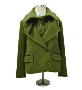 Chaqueta Abrigo Corto Convertible Rachel Comey Doble Pecho Talla 8 Med Lana Verde - Imagen 1 de 9