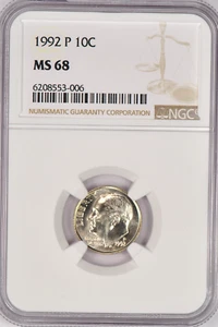 1992 P Roosevelt Dime NGC MS 68 Gem Coin 10C - Picture 1 of 2