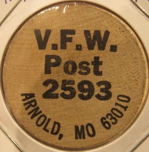Vintage VFW Post 2593 Arnold, MO madera níquel - token Missouri - Imagen 1 de 2