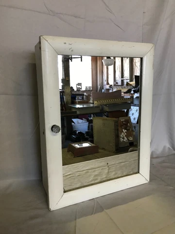 Antique Shabby Wood Mirror Medicine Wall Cabinet Glass Knob VTG Old Chic 611-23B Cover