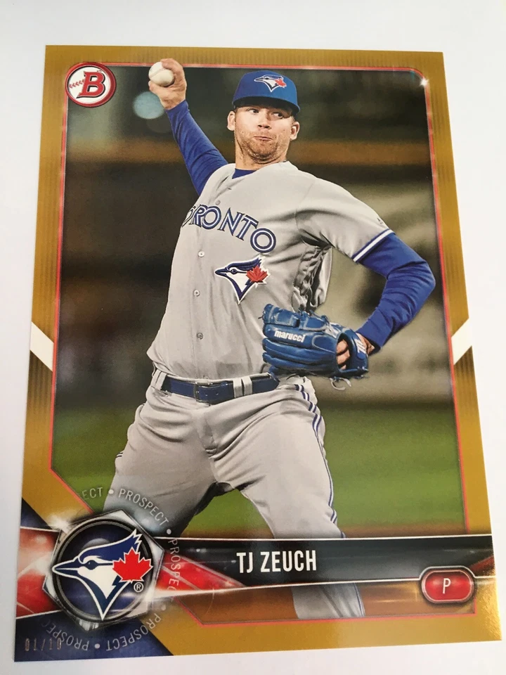 2018 Bowman Paper Prospects Jumbo 5x7 TJ Zeuch Blue Jays BP56 Gold 01/10 - Image 1 of 1