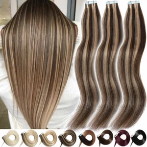 #Cinta destacada en extensiones de cabello humano 100% Remy trama de piel cabeza completa 20 piezas 50 g - Imagen 1 de 61
