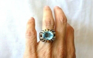 Designer style silver tone and light BLUE stone STATEMENT RING size 6 - Picture 1 of 7