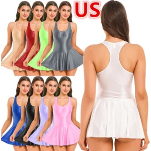 Vestido de leotardo sin mangas aceitoso brillante para mujer de una pieza de entrenamiento fitness vestido de baile - Imagen 1 de 48