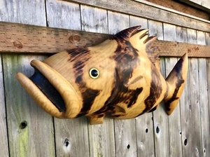 Huge 3ft Carved Maple Burl Grouper Fish, Folk Art - Picture 1 of 7