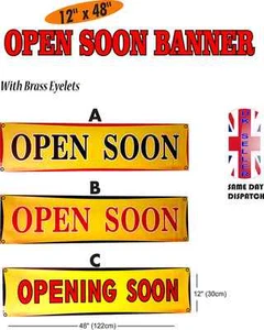 12" x 48" OPENING SOON & OPEN SOON BANNER WITH BRASS EYELETS - Bild 1 von 1