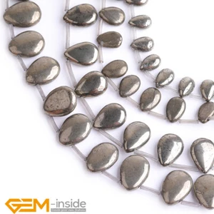 Pyrite Natural Gemstone Top Drilled Teardrop Loose Spacer Beads Strands 15" AU - Foto 1 di 32