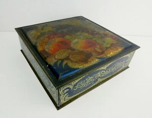 VINTAGE / ANTIGUO Adornado Metal Estaño - Decorado con Frutas, Caja de Chocolate Galletas Estaño - Imagen 1 de 12