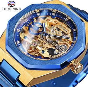 Men's Skeleton Mechanical Luminous Luxury Waterproof Octagon Shape Watch - Picture 1 of 11