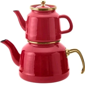 Emsan Troy retrò smalto rosso turco teiera e coperchio set 2 bollitori 3,6 LT raro NUOVO - Foto 1 di 2