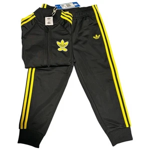 Adidas Tracksuit Originals Junior 3-4 Years Kids Black / Yellow Smiley RRP £45 - Picture 1 of 6