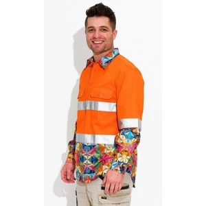 Trademutt Mens Fractal Hi Vis Long Sleeve Workshirt Size 2XL Orange New Flawed - Picture 1 of 14