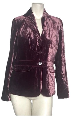 Blazer AXCESS Liz Claiborne Mujer Pinot Noir Terciopelo Talla 10 Elegante Largo Medio Foto 1 de 4