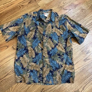 Hilo Hattie Herren blau braun botanisch Hawaii Kurzarm geknöpftes Hemd Größe XL - Bild 1 von 4