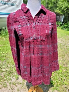 Free People Baby Blues Oxford Tunic Womens Small Maroon Gray Plaid Top - Picture 1 of 8
