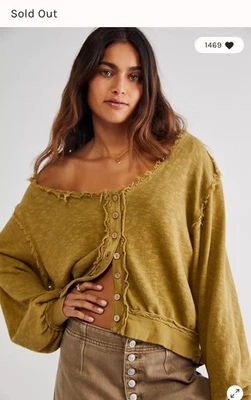 Free People Golden Road Care FP Cardi Button Cardigan Size XL Raw Seams Boxy - Image 1 of 4