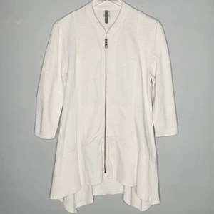 XCVI M Womens Cream Full Zip Asymmetrical Hemline Jacket Ivory 100% Cotton - Picture 1 of 7