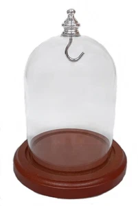 3 x 4 Pocket Watch Glass Display Dome Cloche, Silver Knob & Hook, Walnut Stai... - Picture 1 of 2