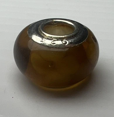 Berloque deslizante europeu prata esterlina 925 contas de vidro de Murano flores laranja âmbar - Imagem 1 de 4