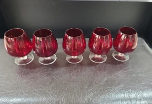 5 Beautiful Vintage Ruby Brandy Balloon Coloured Glass Goblets/Wine glass - Picture 1 of 10