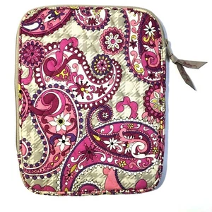 Vera Bradley Pink Paisley Zippered Cosmetic Bag White and Yellow 8"x10"x1" NICE! - Picture 1 of 9