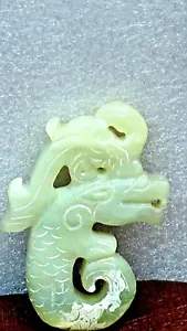 ANTIGUO COLGANTE CHINO CELADÓN JADE DRAGÓN Y FÉNIX TALLADO, COLLAR - Imagen 1 de 12