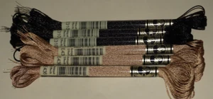 6 Skeins, DMC, "Antique Effects", #E310 Ebony & #E436 Golden Oak, Metallic Floss - Picture 1 of 1