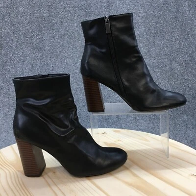 Merona Boots Womens 10 Casual Side Zip Ankle Bootie Black Faux Leather Heels - Image 1 of 4