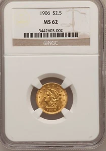 1906 LIBERTY HEAD QUARTER EAGLE $2.5 GOLD NGC MS62 - Picture 1 of 4