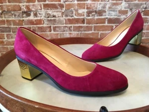 C Wonder Red Currant Suede Eliza Gold Hammered Heel Pumps NEW - Picture 1 of 4