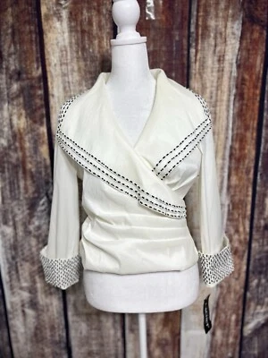 Cachet Y2K Womens Dressy White Evening Blouse 6P Beaded Sequin Party Holiday NWT - Image 1 of 4