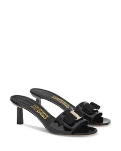 SALVATORE FERRAGAMO Glo Mule Sandal,8,Vara Bow,Shoe,ITALY,LOGO,Slide,Black,NIB - Picture 1 of 4