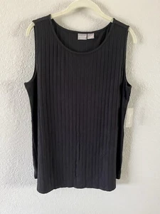 NWT Chicos 2 L(12-14) Zenergy Plush Chevron Black Lightweight Sweater Tank Soft - Picture 1 of 7