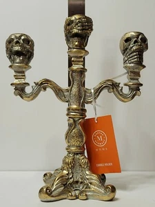 Martha Stewart 3 Totenköpfe No See, Hear, Speak Gothic Gold Kandelaber Kegelhalter - Bild 1 von 9