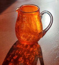 Vintage Tangerine Crackle Glass Creamer / Tiny Pitcher - Pilgrim