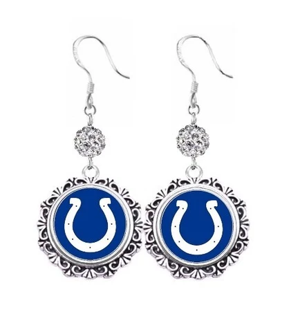 Indianapolis Colts Earrings Football Charm Dangle Fish Hook S925 Silver Cover