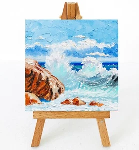 Original Art Miniature Painting Seascape Sea wave Small Impasto Painting 4х4 - Picture 1 of 8