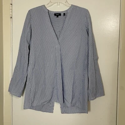 THEORY синий в полоску vneck длинным рукавом хлопок сплетенный блузка верхний XS - Изображение 1 из 4