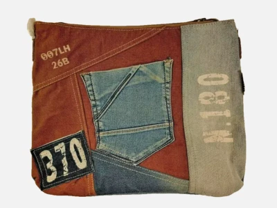 Sunsa Umhänge Schultertasche Canvas Baumwolle & Jeans Upcycling Braun/Blau 52247 - Bild 1 von 4