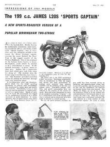 1961 JAMES 'L20S Sports Captain' 199cc Motorrad Original Magazin Zuschnitt - Bild 1 von 1